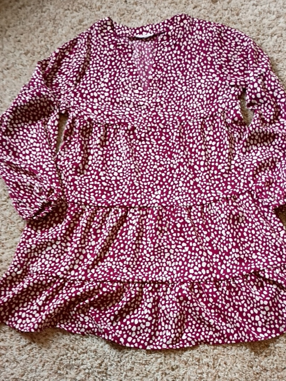 Anna Kaci Women's Burgundy Spot Tiered Midi Dress by
